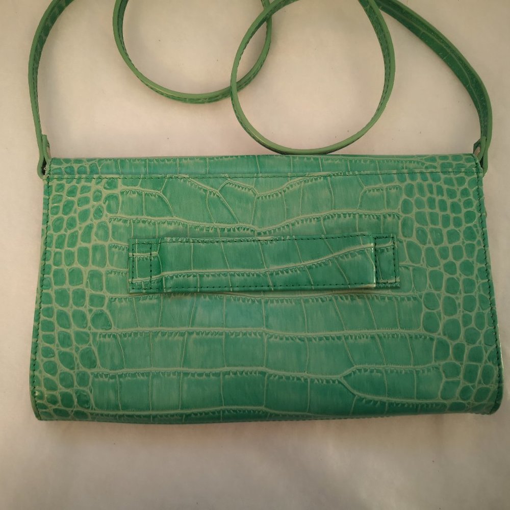 Danier Genuine Leather Green Reptile Pattern Crossbody or Clutch - Picture 2 of 11
